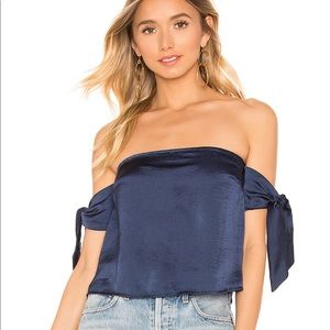 Superdown Jayne Tie Sleeve Off Shoulder, Navy, S